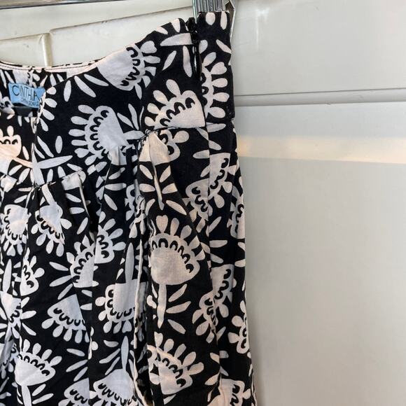 CYNTHIA by Cynthia Rowley B/W Cotton Skirt Sz 4 w 100% Cotton Lining - Picture 5 of 9